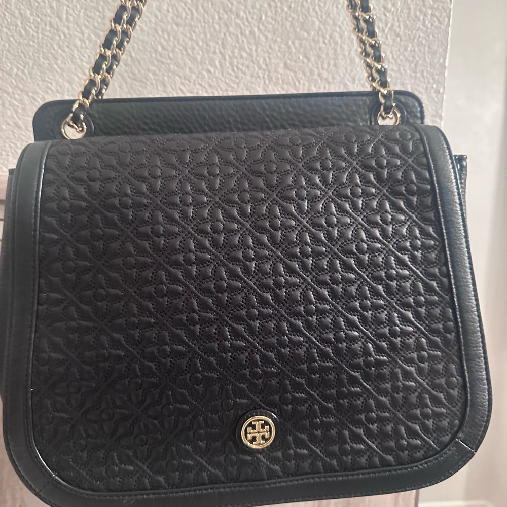 Tory Burch Black Embossed Shoulder Bag